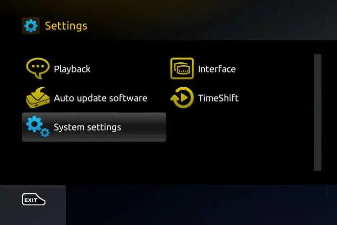 MAG System settings menu