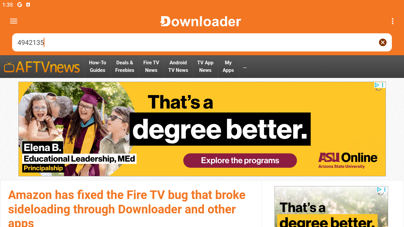 Downloader with the NetGen TV code 4942135 entered