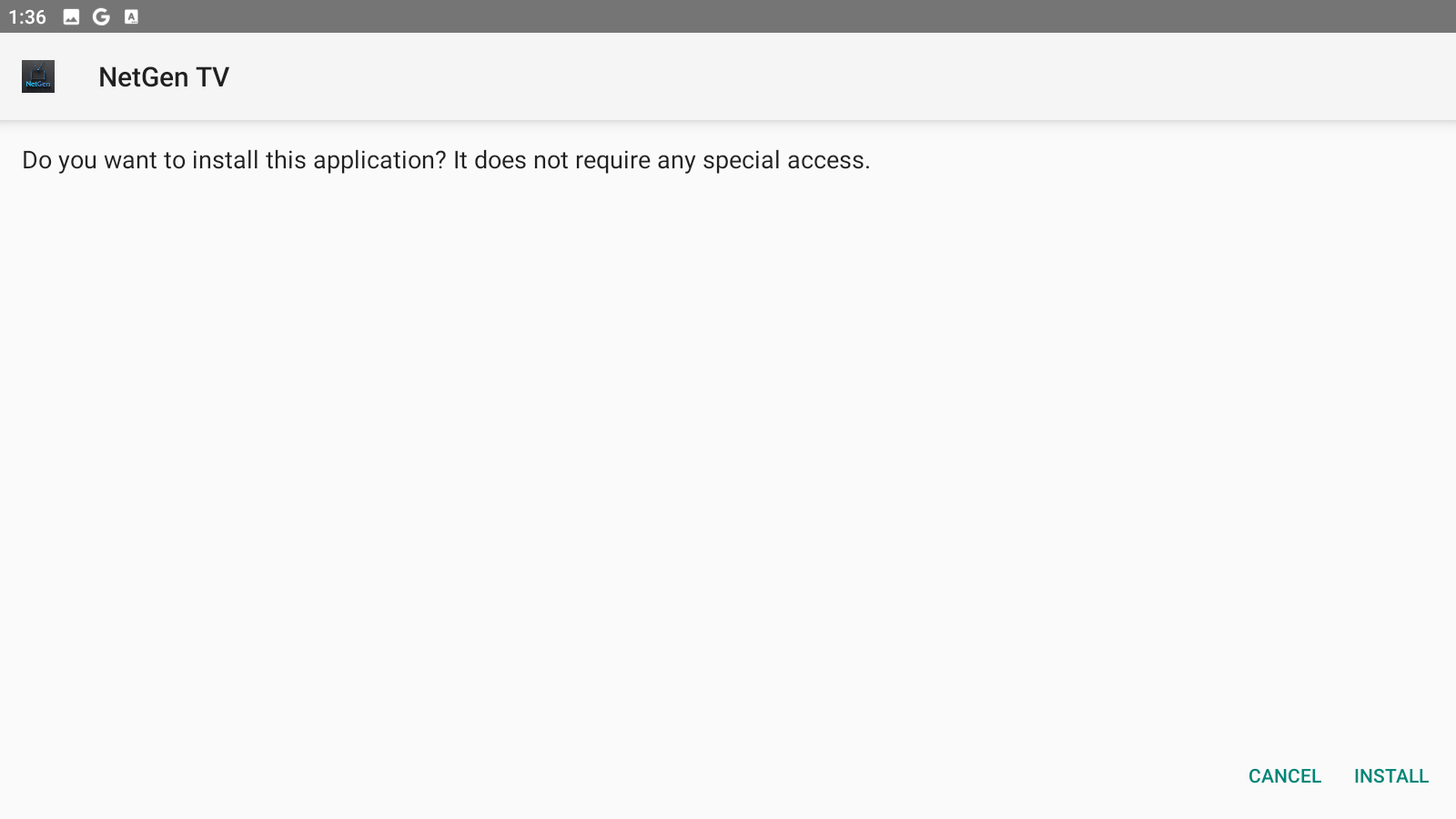Android installer for NetGen TV with Install at the bottom right
